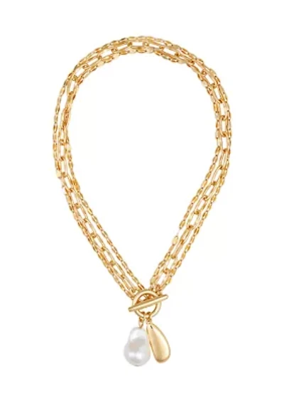 14K Gold Plated Sculptural Hoop Earrings with Baroque Pearl Drop 