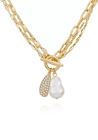 14K Gold Plated Sculptural Hoop Earrings with Baroque Pearl Drop 