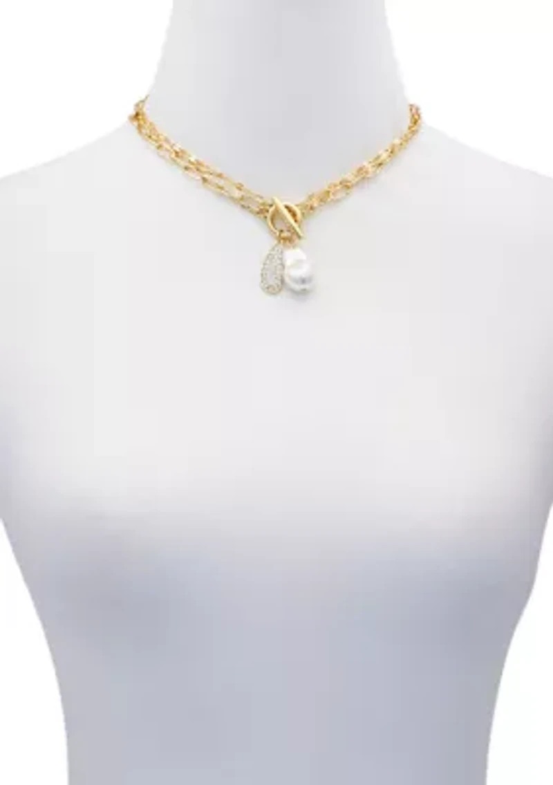 14K Gold Plated Sculptural Hoop Earrings with Baroque Pearl Drop 