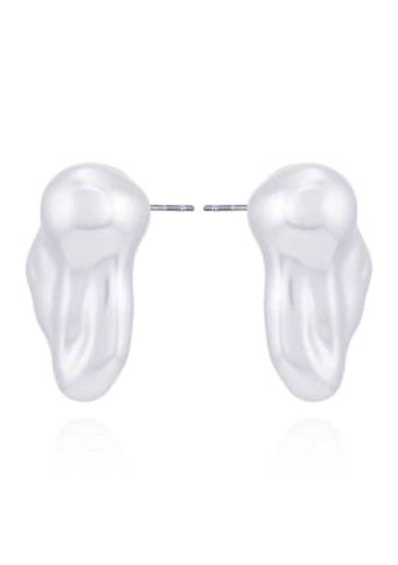  14K Gold Plated Pave Hoop Earrings with Baroque Pearl Drop 