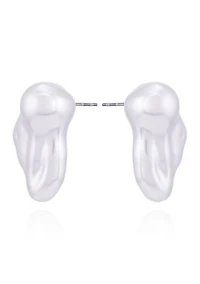  14K Gold Plated Pave Hoop Earrings with Baroque Pearl Drop 