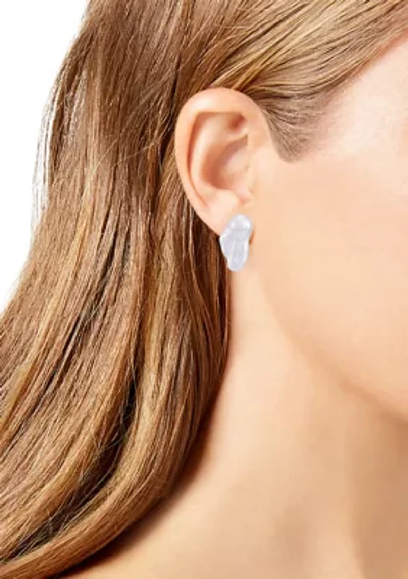  14K Gold Plated Pave Hoop Earrings with Baroque Pearl Drop 