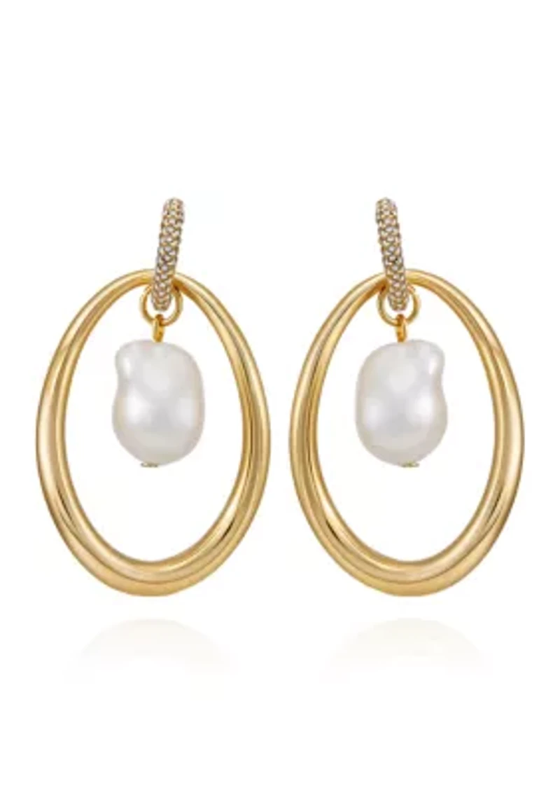 Gold Tone Link Necklace with Baroque Pearls