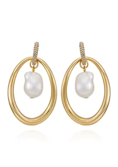 Gold Tone Link Necklace with Baroque Pearls