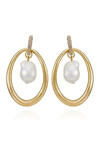 Gold Tone Link Necklace with Baroque Pearls