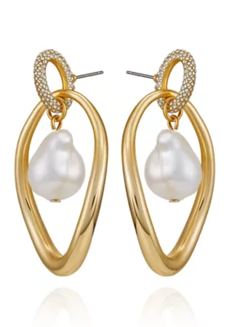 Gold Tone Link Necklace with Baroque Pearls