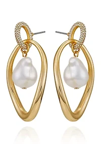 Gold Tone Link Necklace with Baroque Pearls