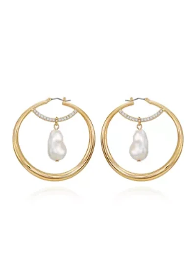 Gold Plated Pearl Hoop Earrings