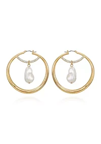 Gold Plated Pearl Hoop Earrings