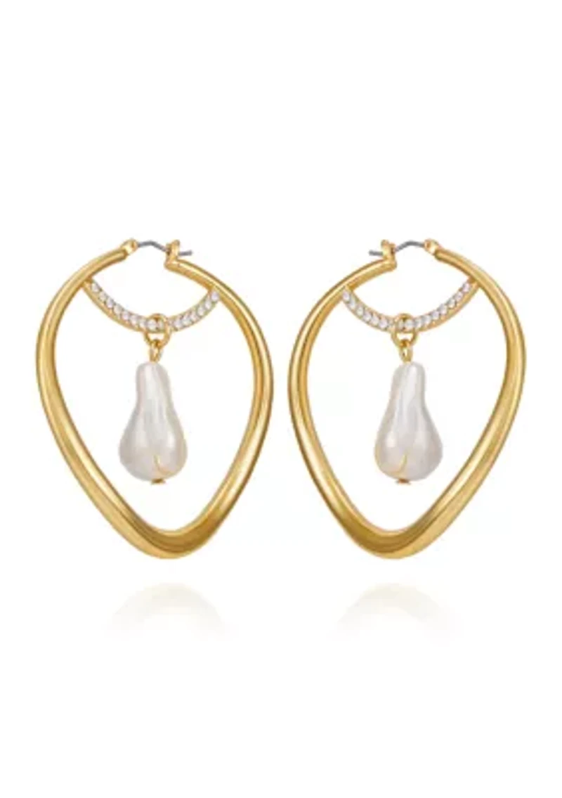 Gold Plated Pearl Hoop Earrings
