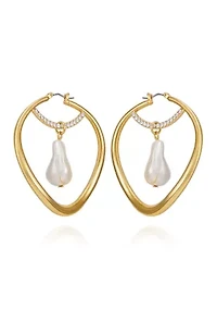 Gold Plated Pearl Hoop Earrings