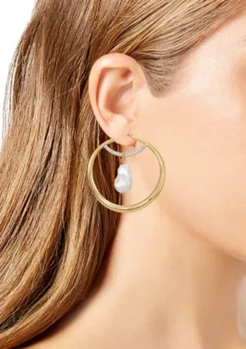 Gold Plated Pearl Hoop Earrings