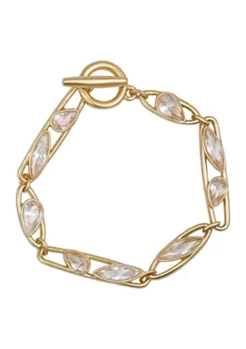 Gold Plated Cubic Zirconia Linked Toggle Bracelet