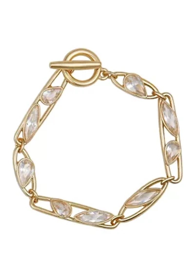 Gold Plated Cubic Zirconia Linked Toggle Bracelet