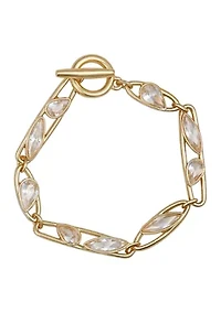 Gold Plated Cubic Zirconia Linked Toggle Bracelet