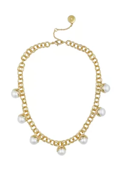 White Pearl Station Necklace in 14K Gold