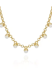 White Pearl Station Necklace in 14K Gold