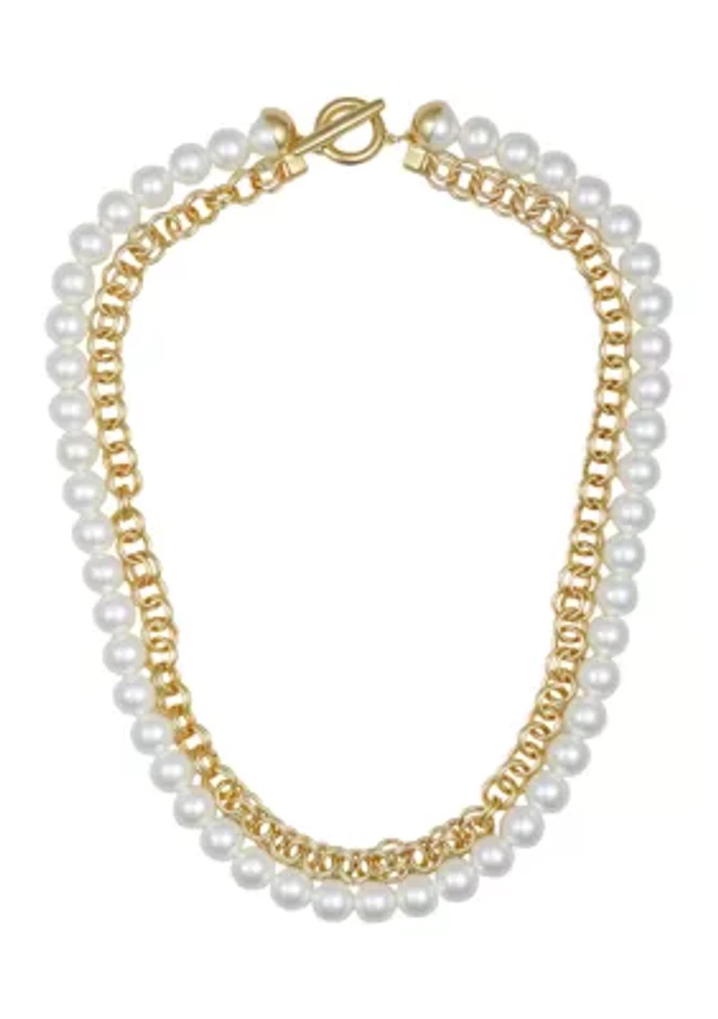 White Pearl Strand Necklace in 14K Gold