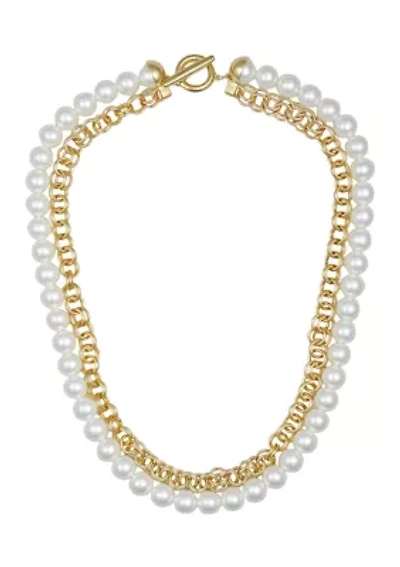 White Pearl Strand Necklace in 14K Gold