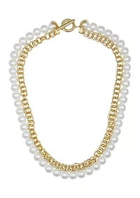 White Pearl Strand Necklace in 14K Gold