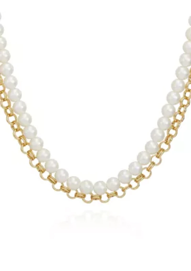 White Pearl Strand Necklace in 14K Gold