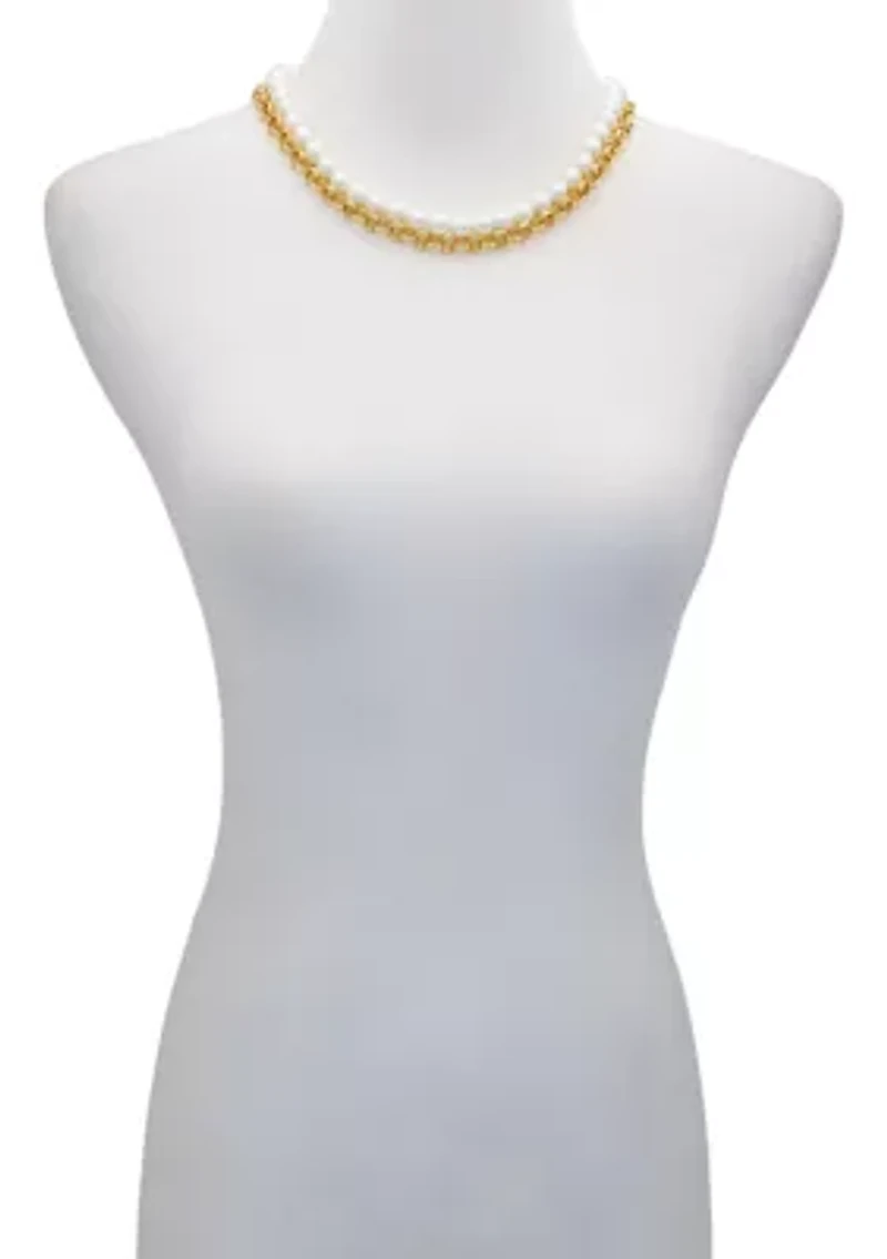 White Pearl Strand Necklace in 14K Gold