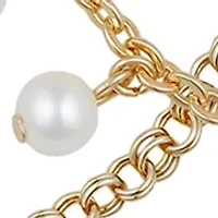 White Pearl Station Bracelet in 14K Yellow Gold