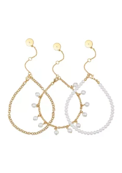 White Pearl Station Bracelet in 14K Yellow Gold