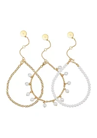 White Pearl Station Bracelet in 14K Yellow Gold