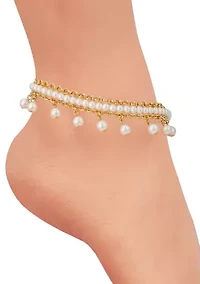 White Pearl Station Bracelet in 14K Yellow Gold