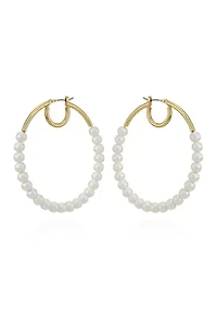 Gold Plated White Pearl Double Hoop Earrings
