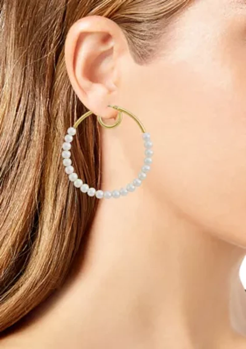 Gold Plated White Pearl Double Hoop Earrings
