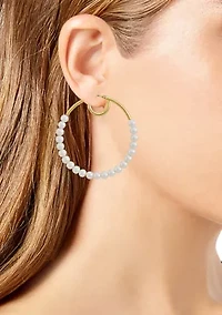 Gold Plated White Pearl Double Hoop Earrings
