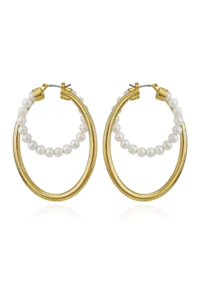 14K Gold  White Pearl Open Circle Earrings