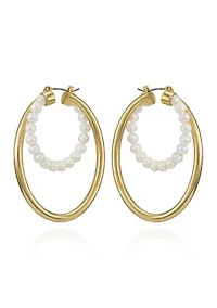 14K Gold  White Pearl Open Circle Earrings