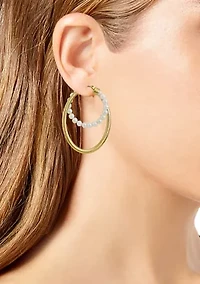 14K Gold  White Pearl Open Circle Earrings
