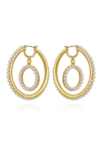 14K Gold White Pearl Drop Earrings