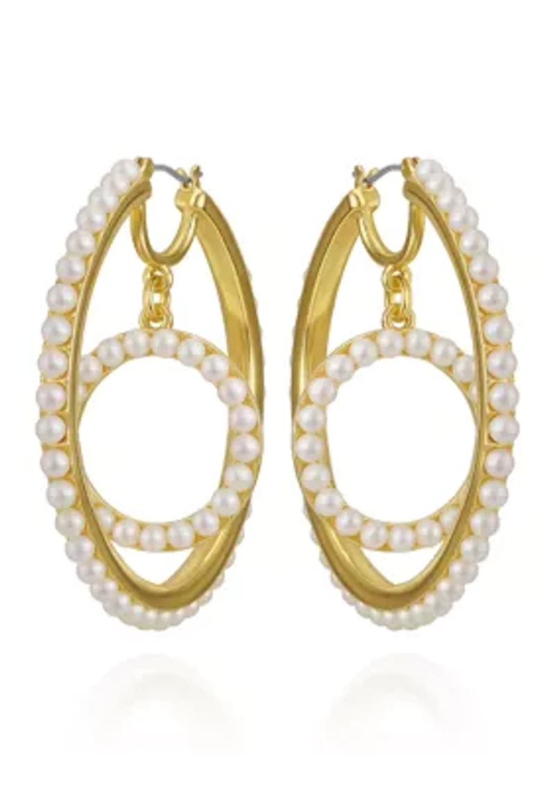 14K Gold White Pearl Drop Earrings