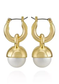 White Pearl Charm Drop Earrings in 14K Gold