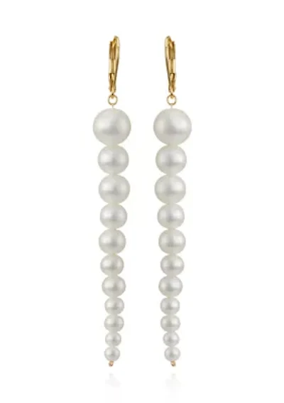  14K Gold White Pearl Linear Drop Earrings