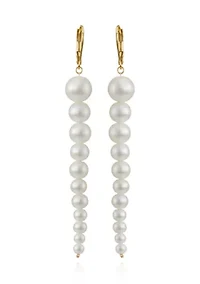  14K Gold White Pearl Linear Drop Earrings
