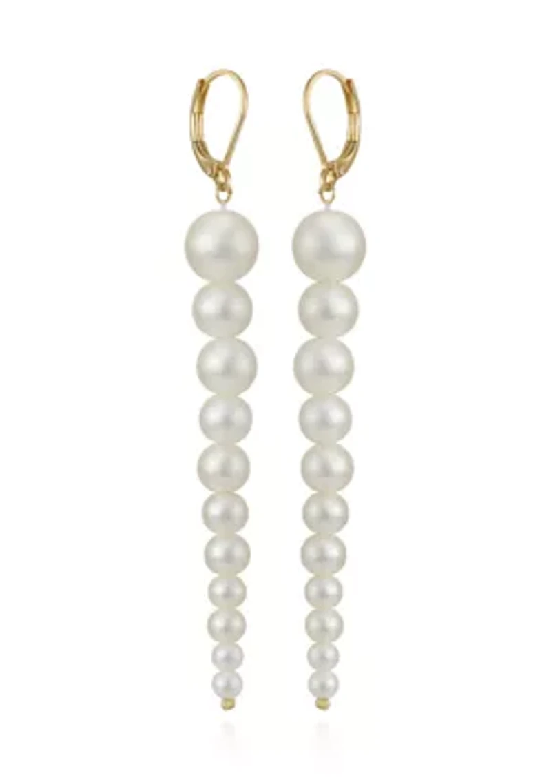  14K Gold White Pearl Linear Drop Earrings
