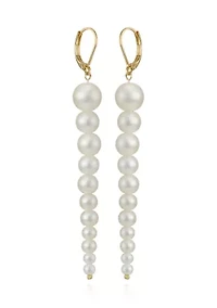 14K Gold White Pearl Linear Drop Earrings