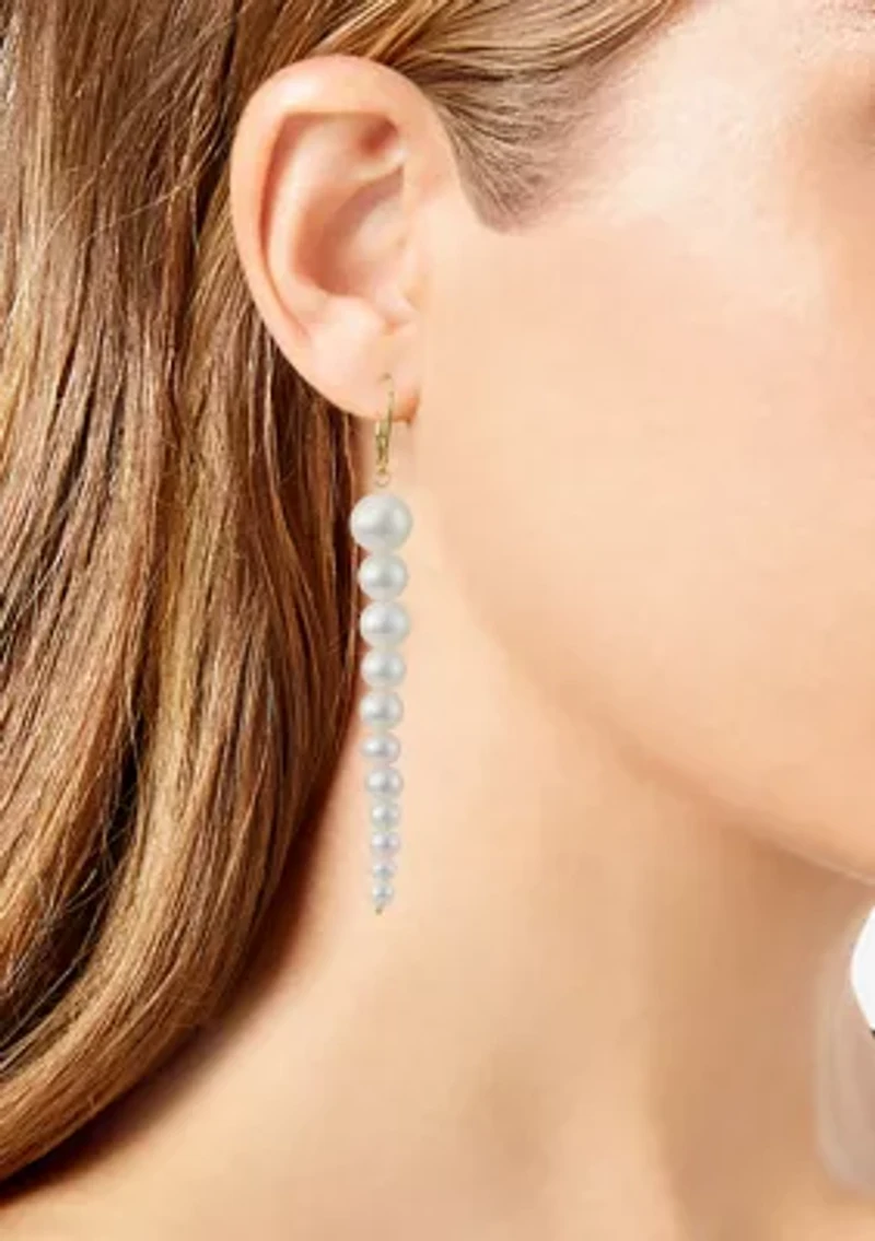  14K Gold White Pearl Linear Drop Earrings