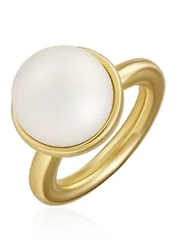 White Pearl Gold Plated Statement Ring