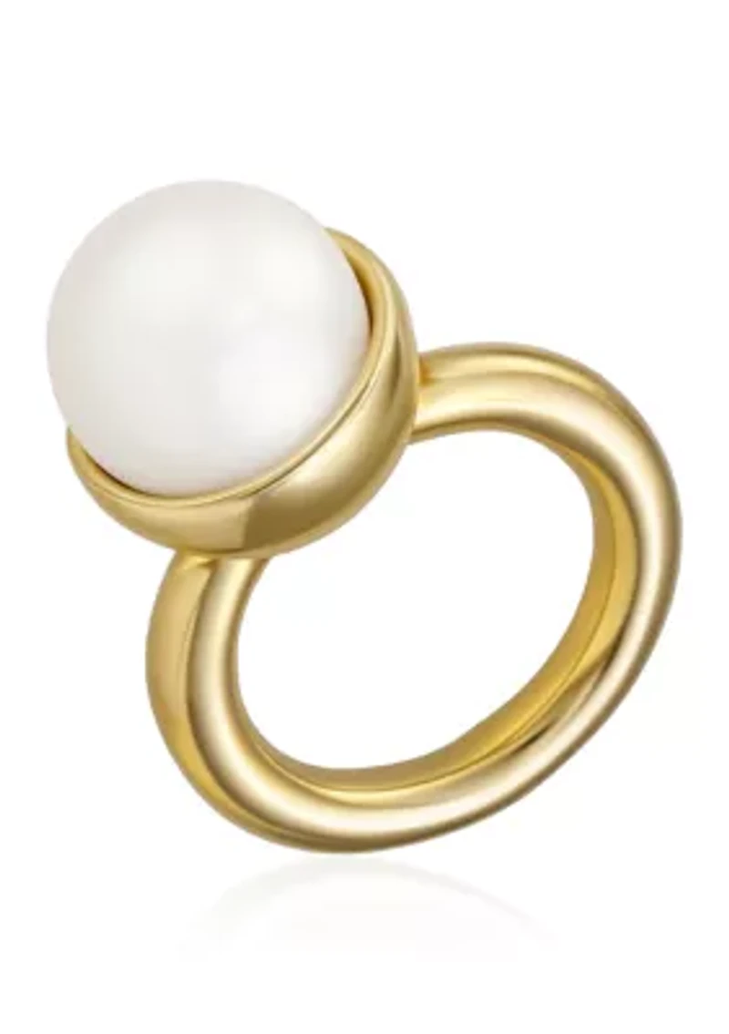 White Pearl Gold Plated Statement Ring