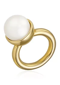 White Pearl Gold Plated Statement Ring