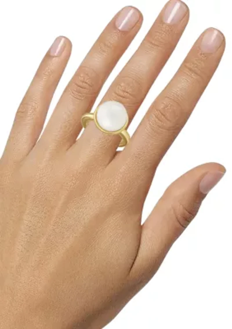 White Pearl Gold Plated Statement Ring