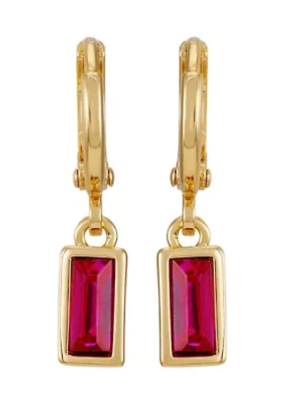 Gold Tone Pink Huggie Drop Earrings