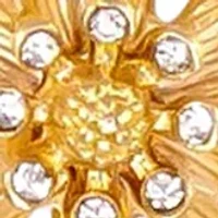 Gold Tone Post Top Graduated Triple Flower Drop Earrings with Crystal Stone Accents 